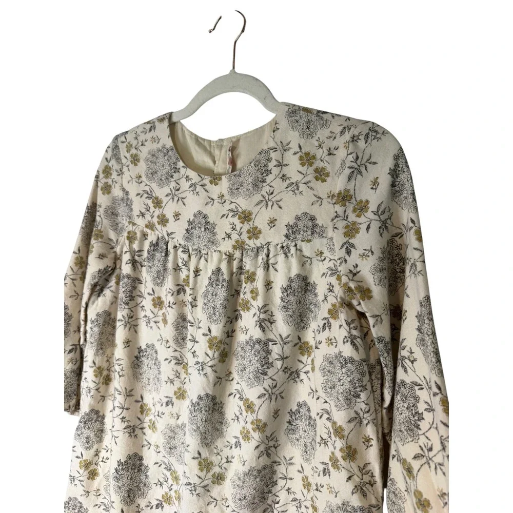 Bonpoint Girls Floral Cotton Wool Empire Waist Dress Cream Olive Size 12